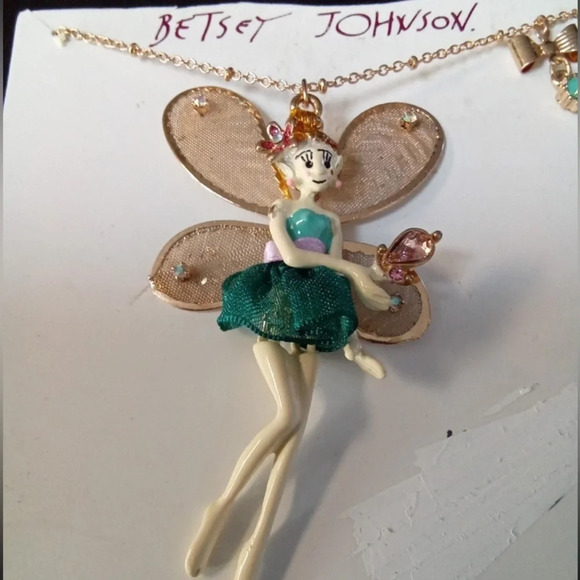 BETSEY JOHNSON Rare Princess Charming Articulated Fairy Charm Necklace NWT - Picture 2 of 4